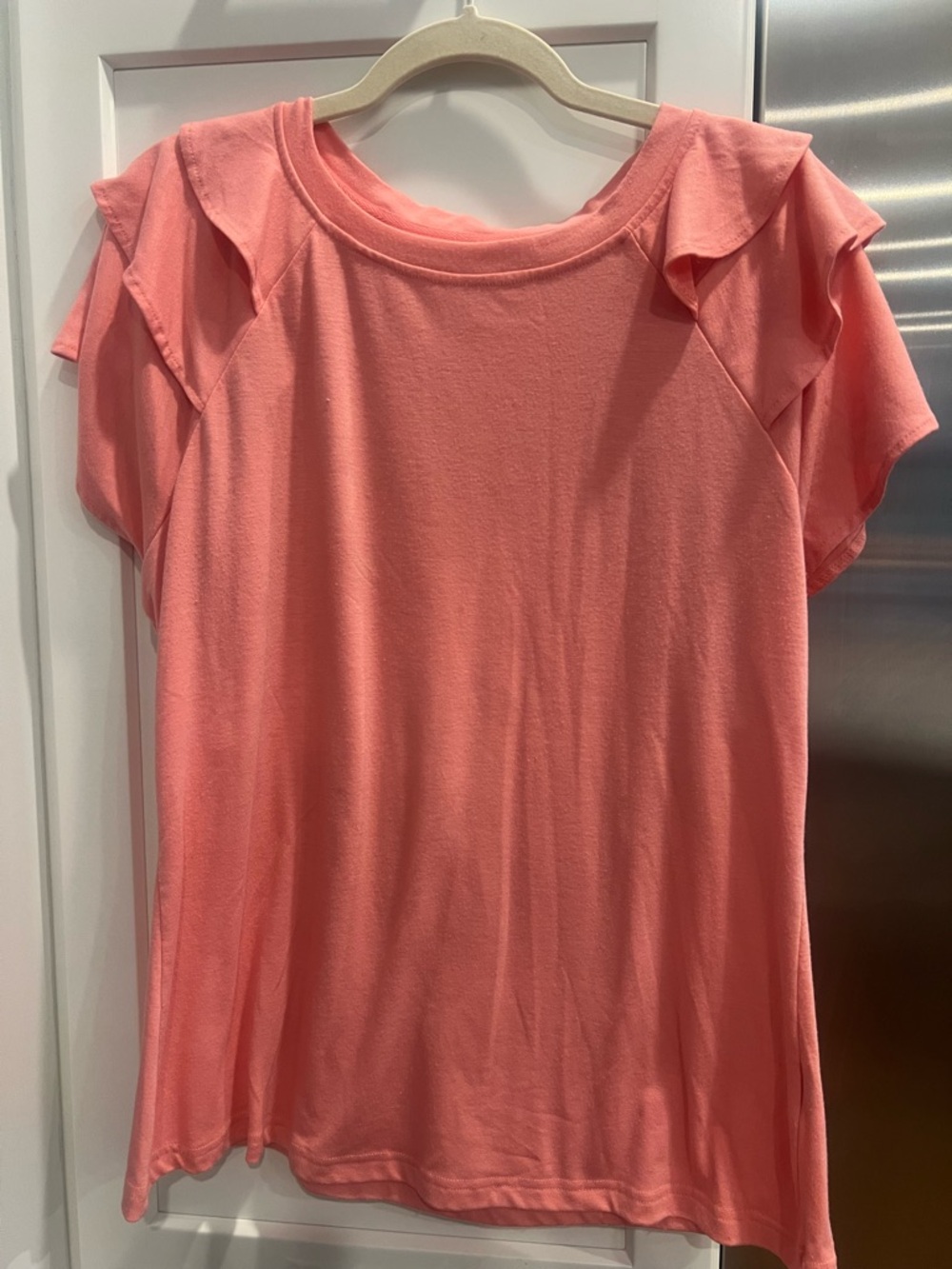 Coral Pink Ruffle Sleeve Tee, Size XL - Picture 5 of 7